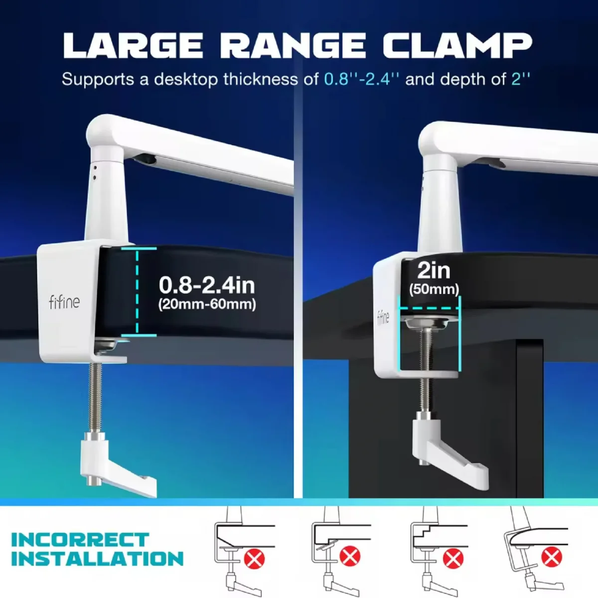 แขนจับไมค์ FIFINE BM88W LOW-PROFILE MICROPHONE ARM STAND WITH CABLE CHANNELING (White)
