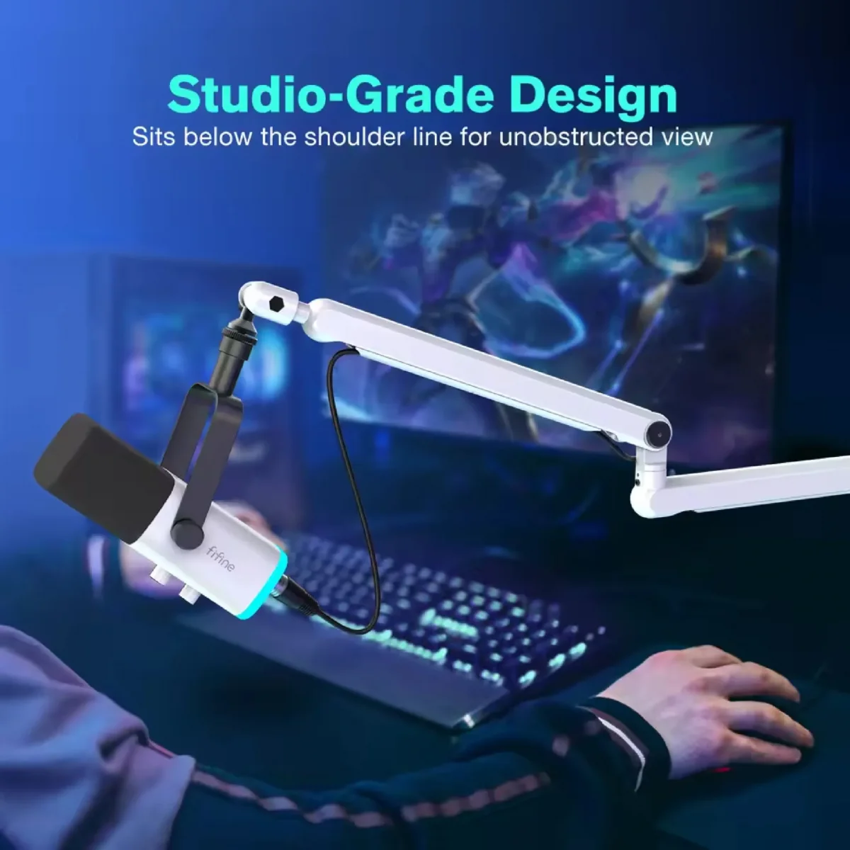 แขนจับไมค์ FIFINE BM88W LOW-PROFILE MICROPHONE ARM STAND WITH CABLE CHANNELING (White)